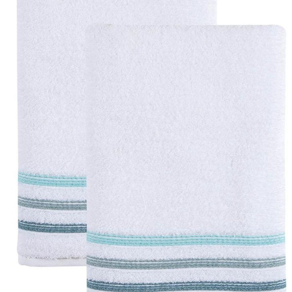 Set of Two White Turkish Cotton 27" X 54" Bath Towels