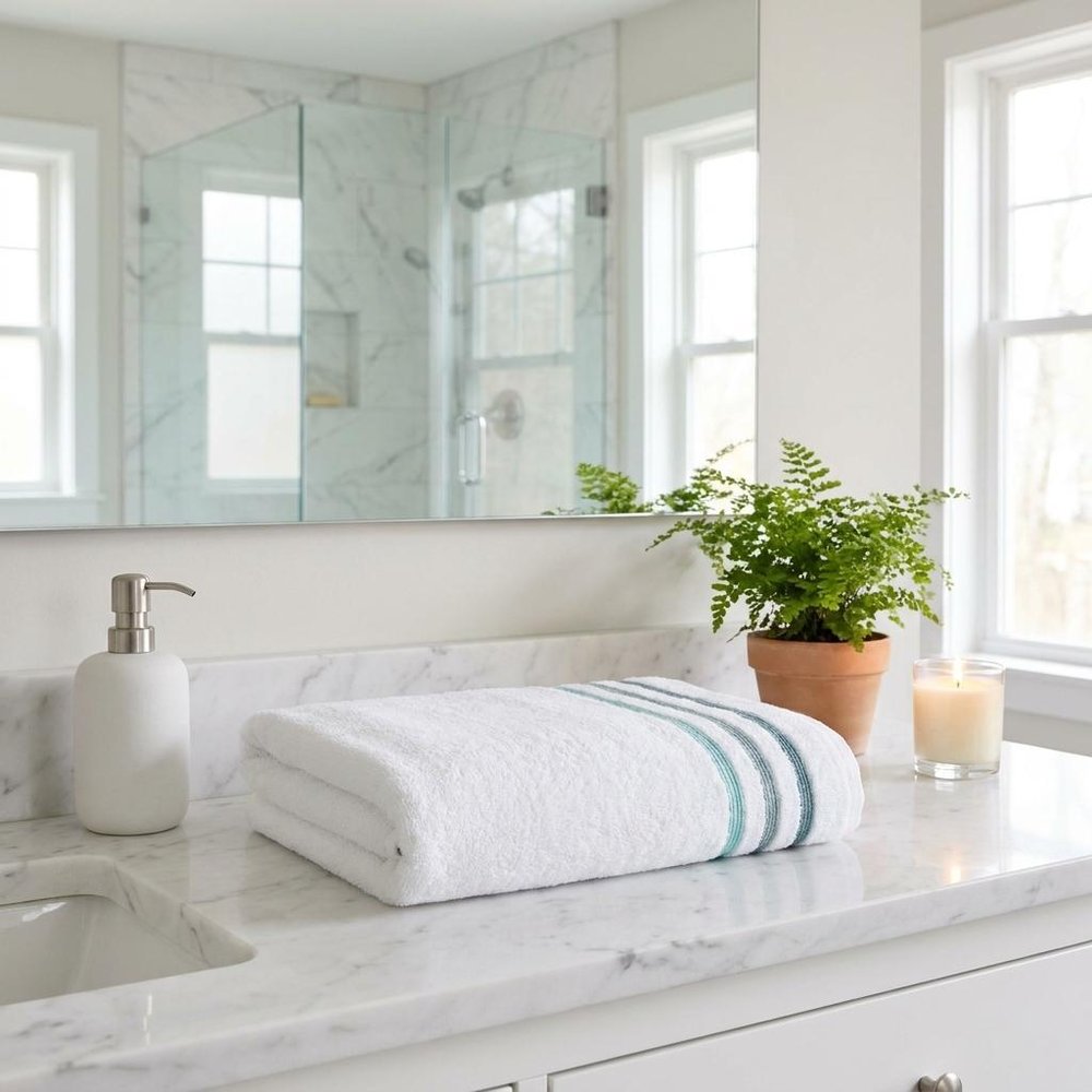 Set of Two White Turkish Cotton 27" X 54" Bath Towels