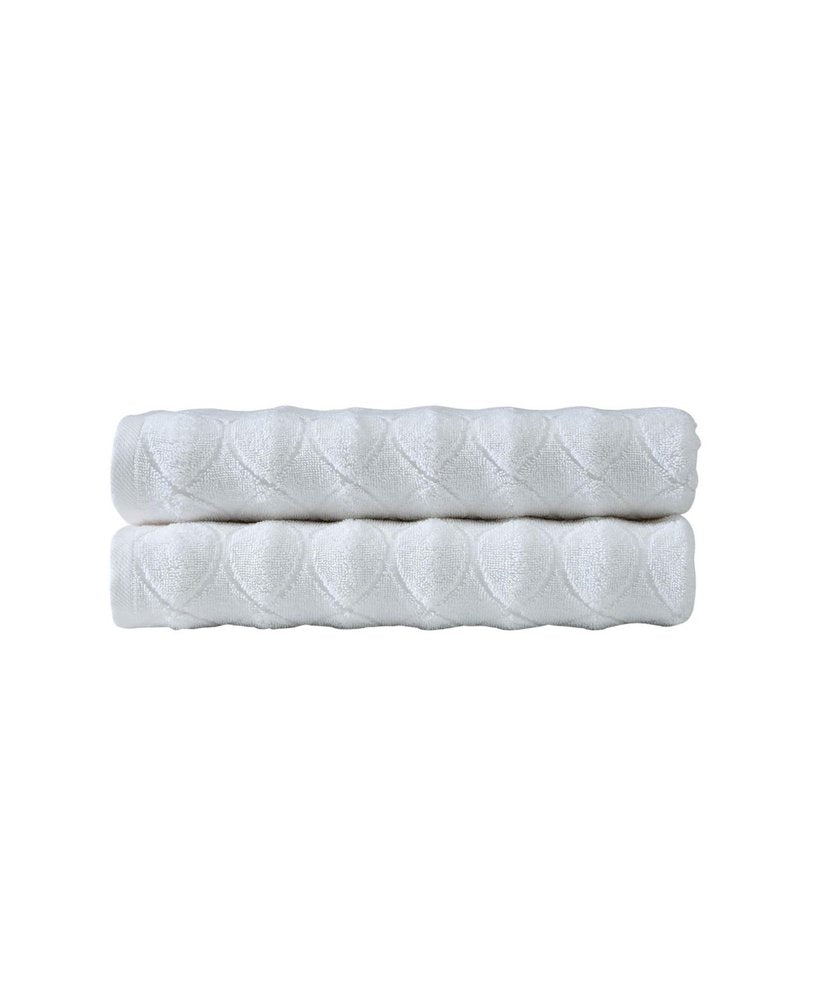 Set of Two White Geometric Turkish Cotton 27" X 54" Bath Towels