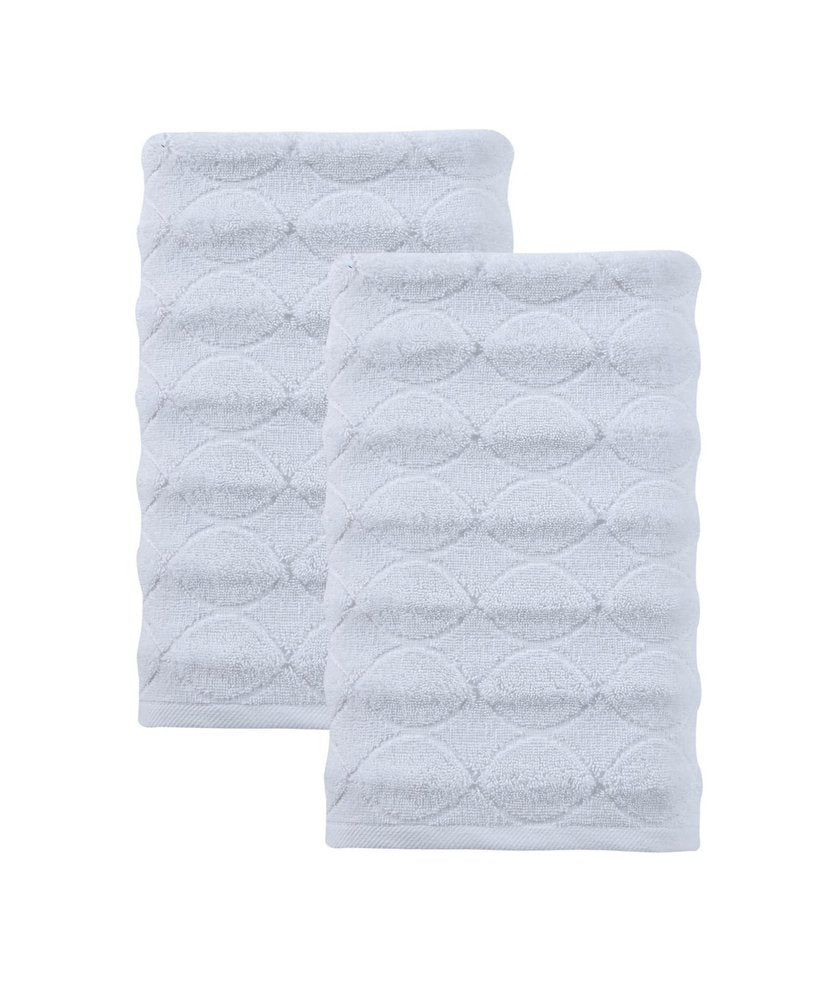 Set of Two White Geometric Turkish Cotton 27" X 54" Bath Towels