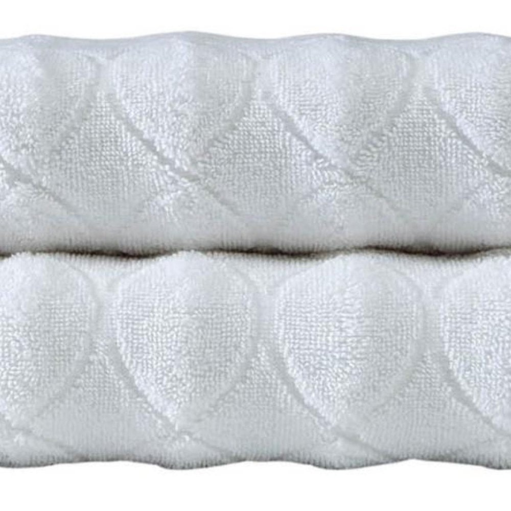 Set of Two White Geometric Turkish Cotton 27" X 54" Bath Towels