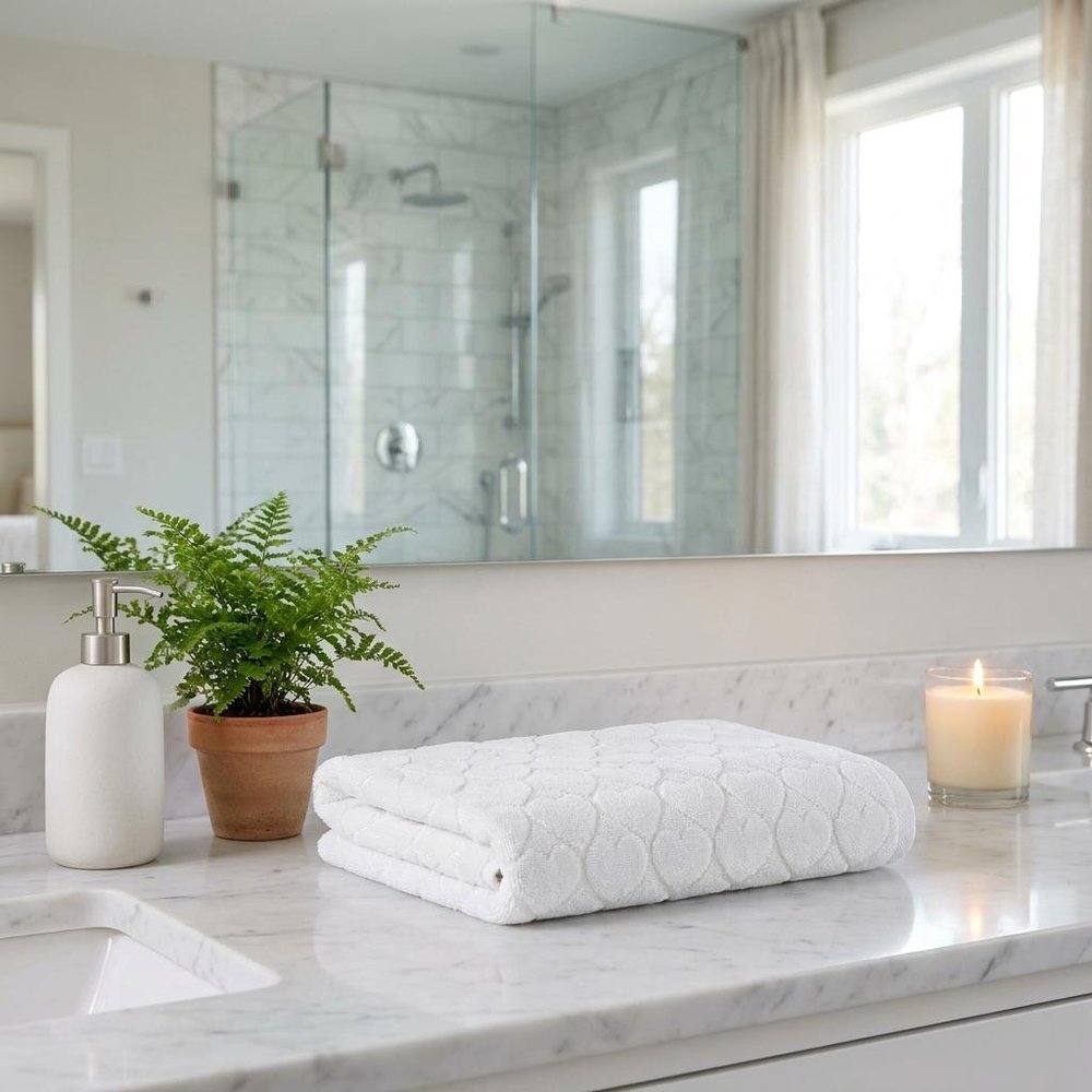 Set of Two White Geometric Turkish Cotton 27" X 54" Bath Towels
