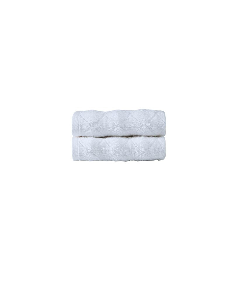 Set of Two White Geometric Turkish Cotton 16" X 30" Hand Towels