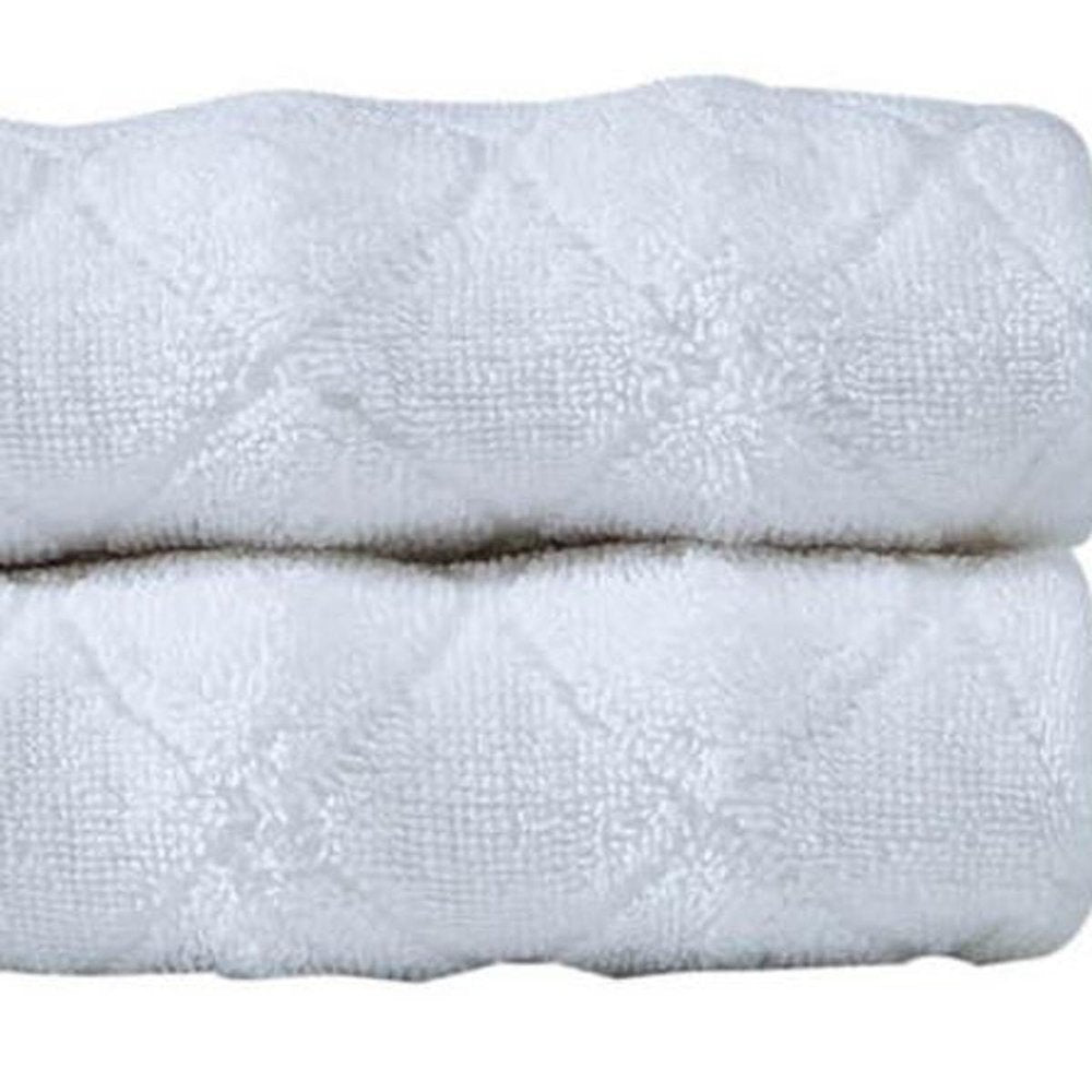Set of Two White Geometric Turkish Cotton 16" X 30" Hand Towels