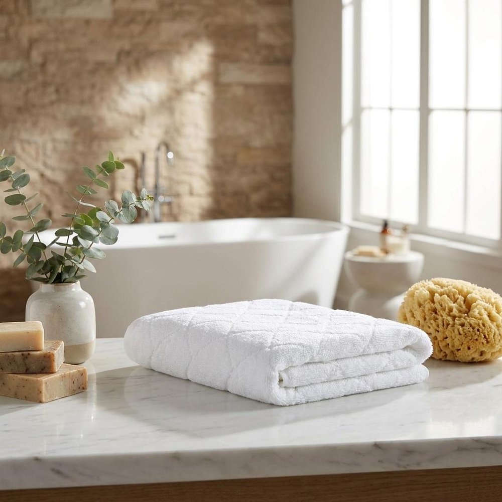 Set of Two White Geometric Turkish Cotton 16" X 30" Hand Towels