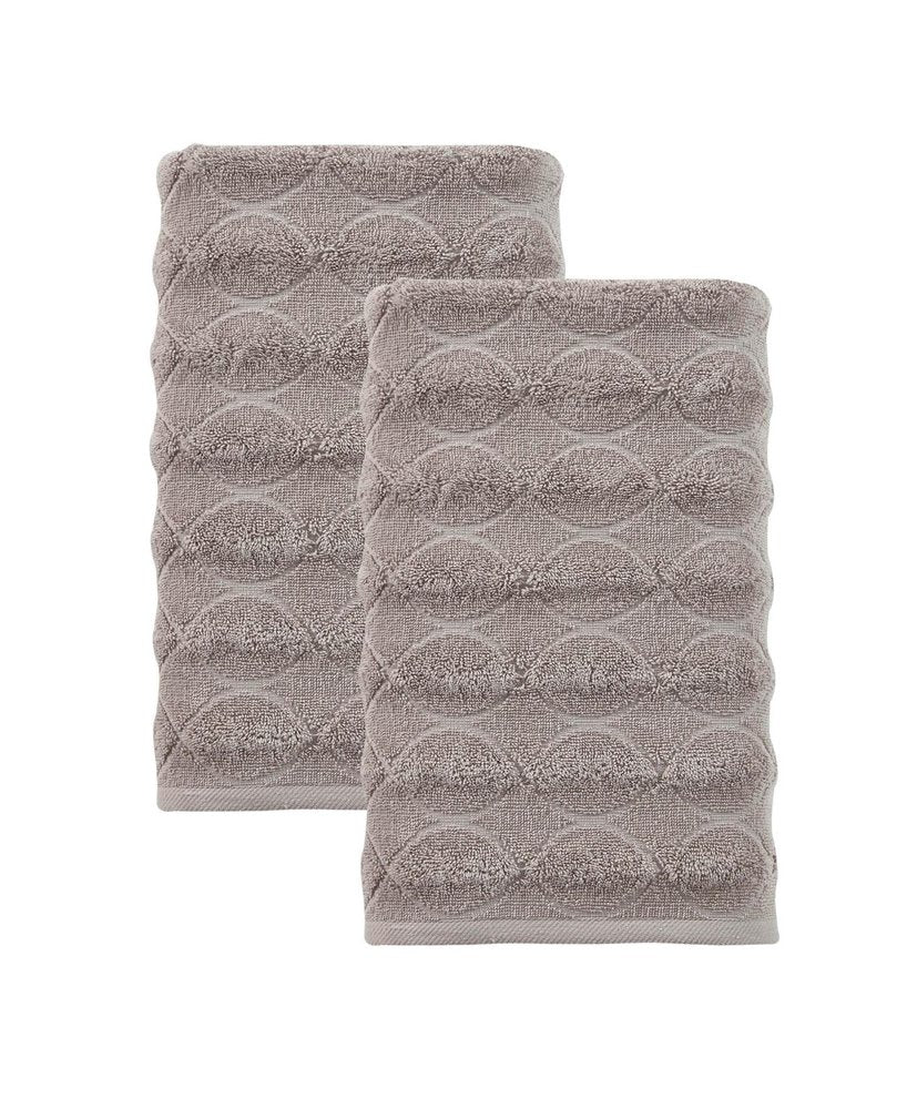 Set of Two White Geometric Turkish Cotton 27" X 54" Bath Towels