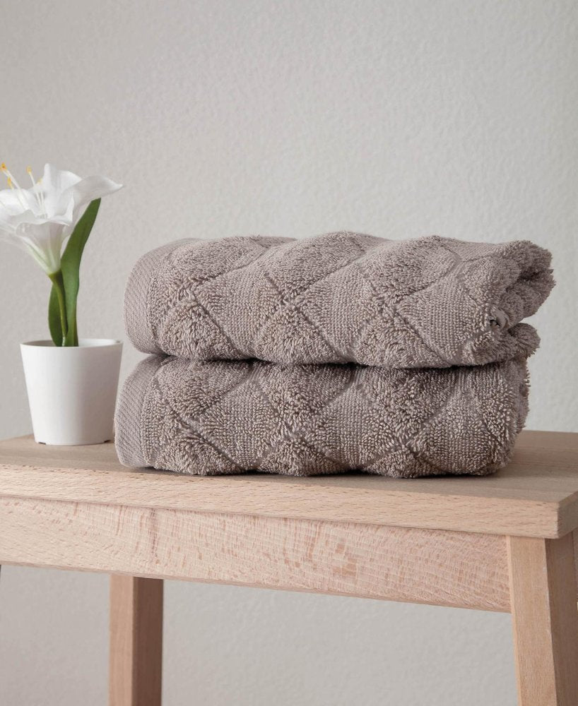 Set of Two White Geometric Turkish Cotton 16" X 30" Hand Towels