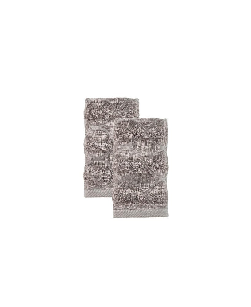 Set of Two White Geometric Turkish Cotton 16" X 30" Hand Towels