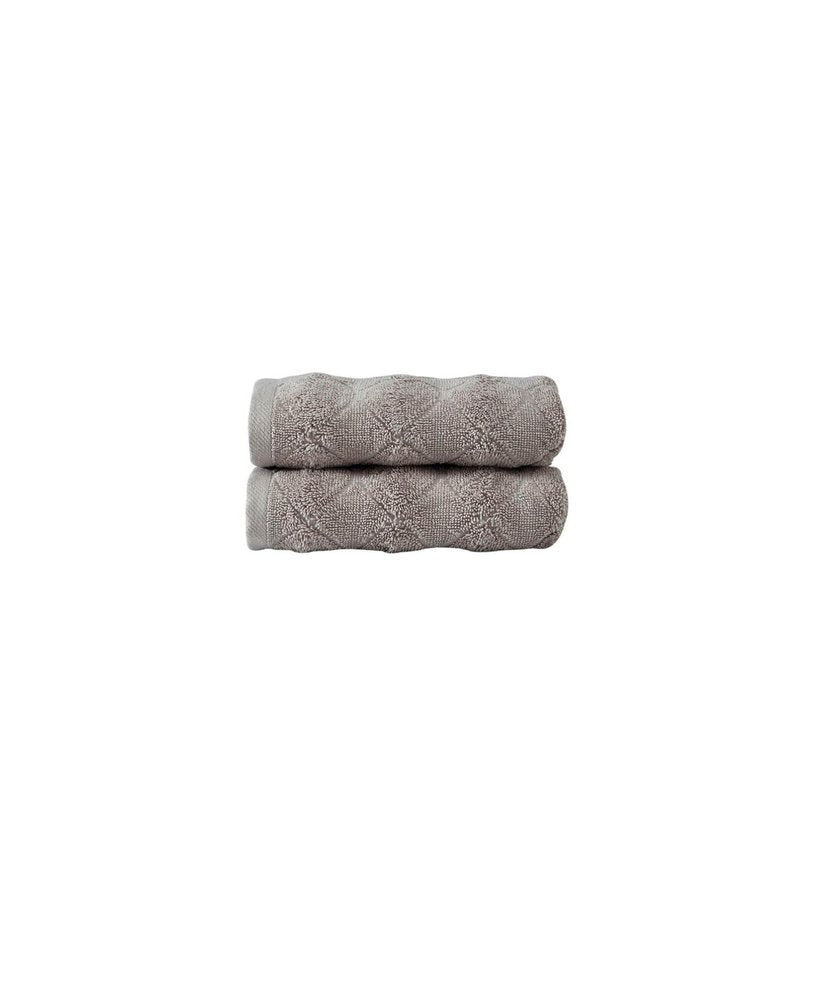 Set of Two White Geometric Turkish Cotton 16" X 30" Hand Towels