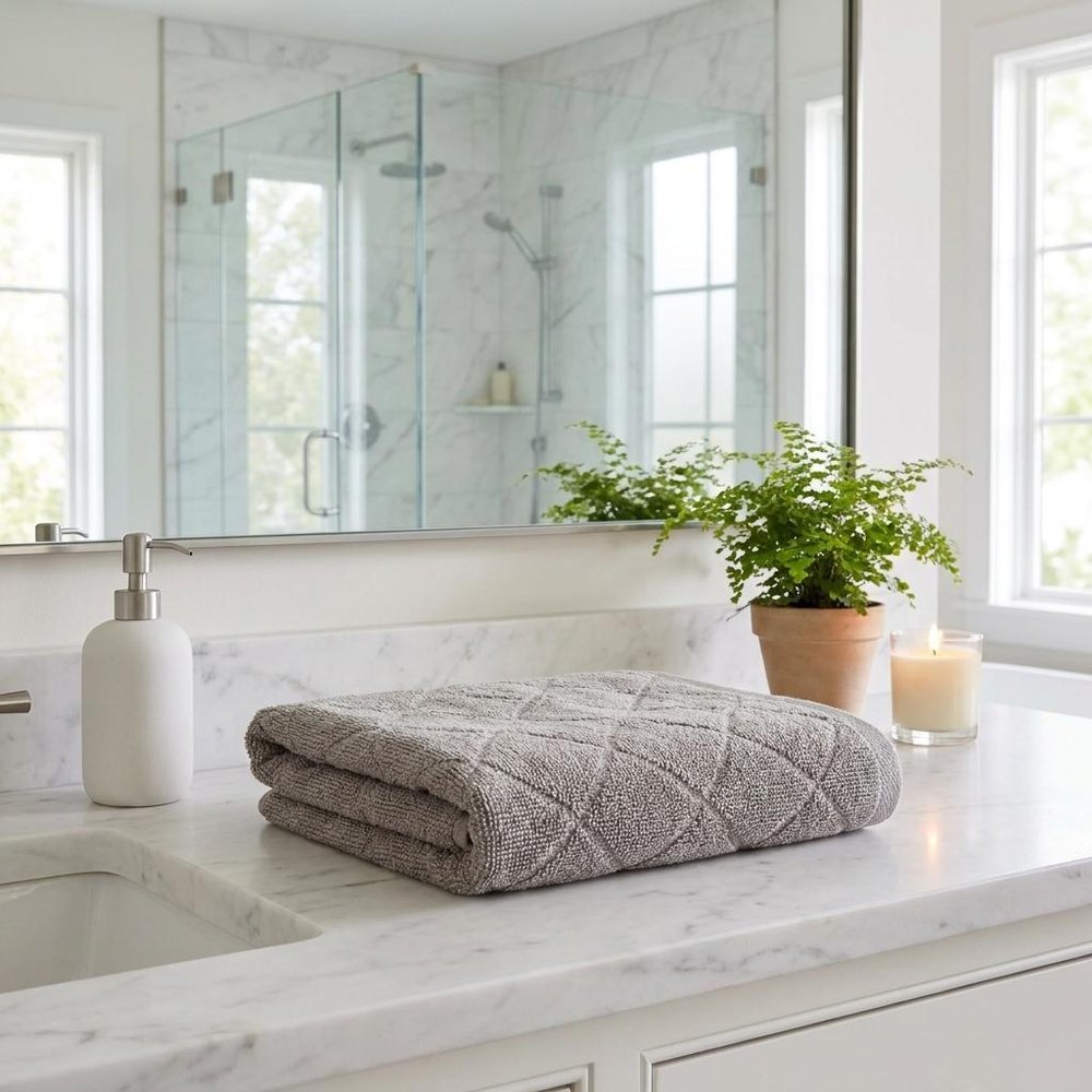 Set of Two White Geometric Turkish Cotton 16" X 30" Hand Towels