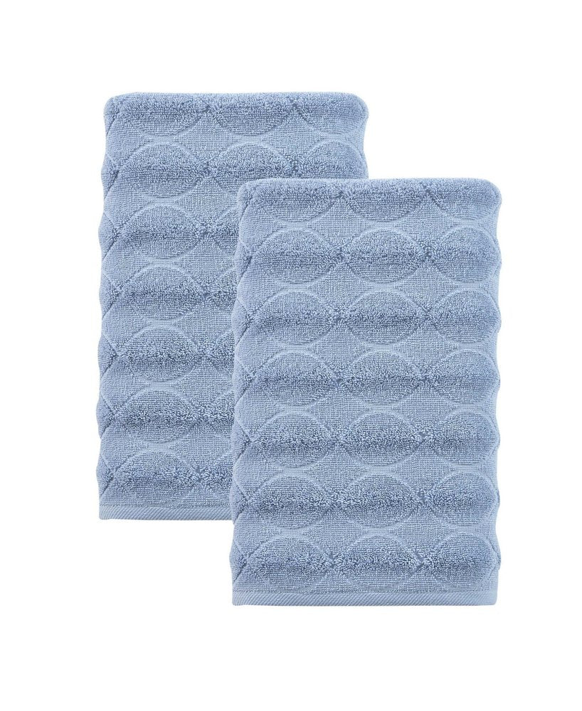 Set of Two White Geometric Turkish Cotton 27" X 54" Bath Towels