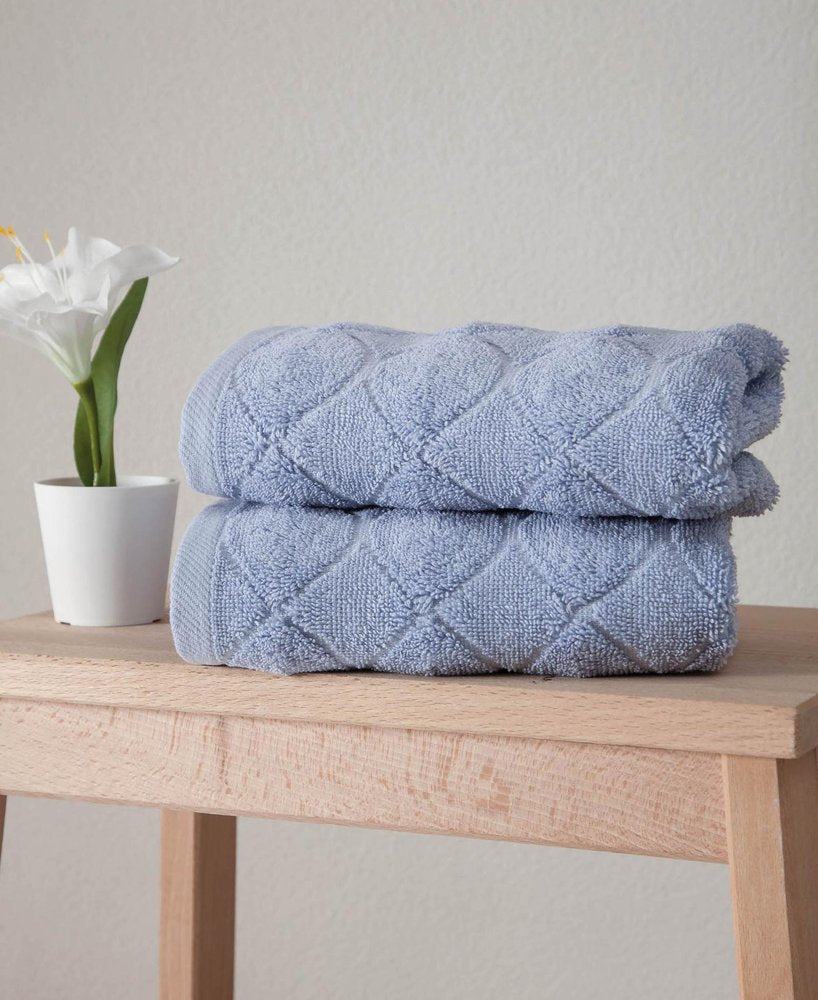 Set of Two White Geometric Turkish Cotton 16" X 30" Hand Towels