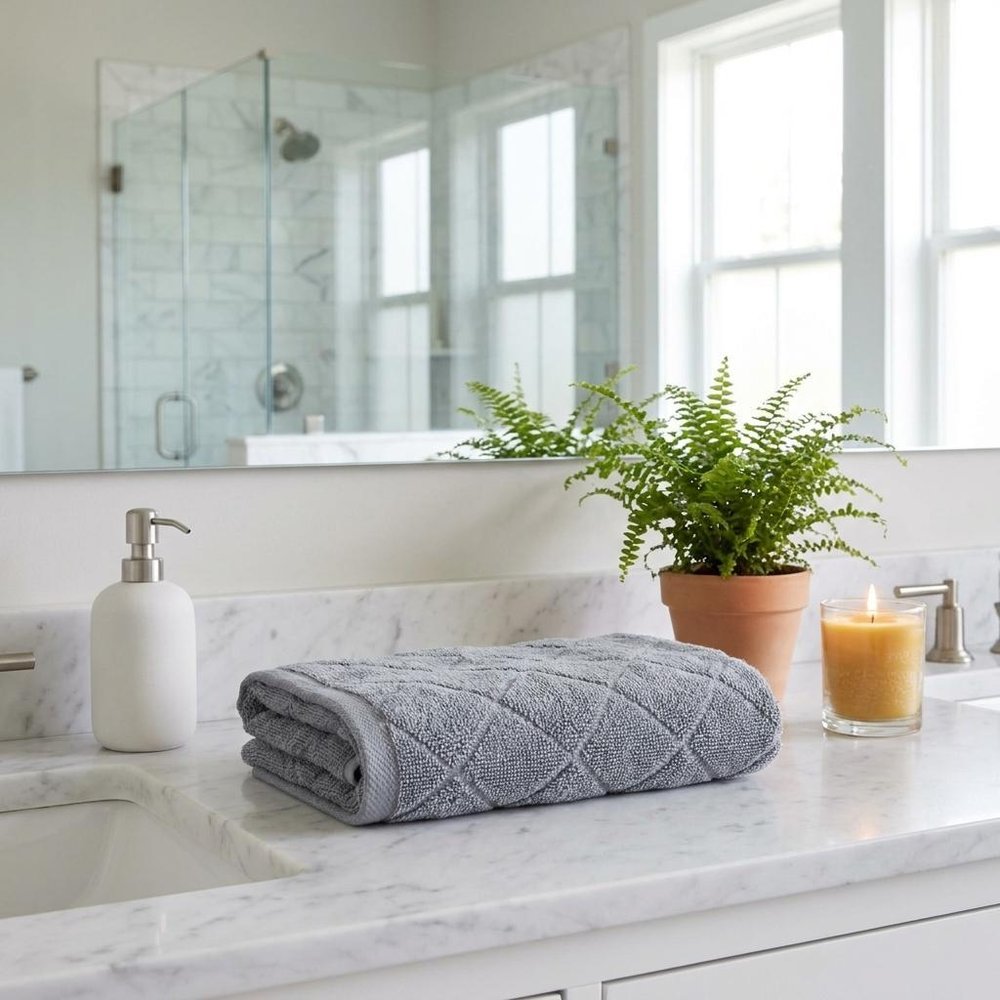 Set of Two White Geometric Turkish Cotton 16" X 30" Hand Towels