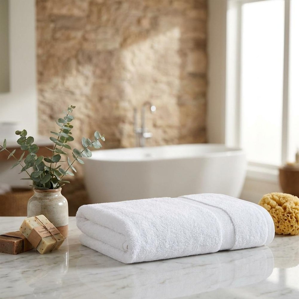 Set of Two White Turkish Cotton 27" X 54" Bath Towels