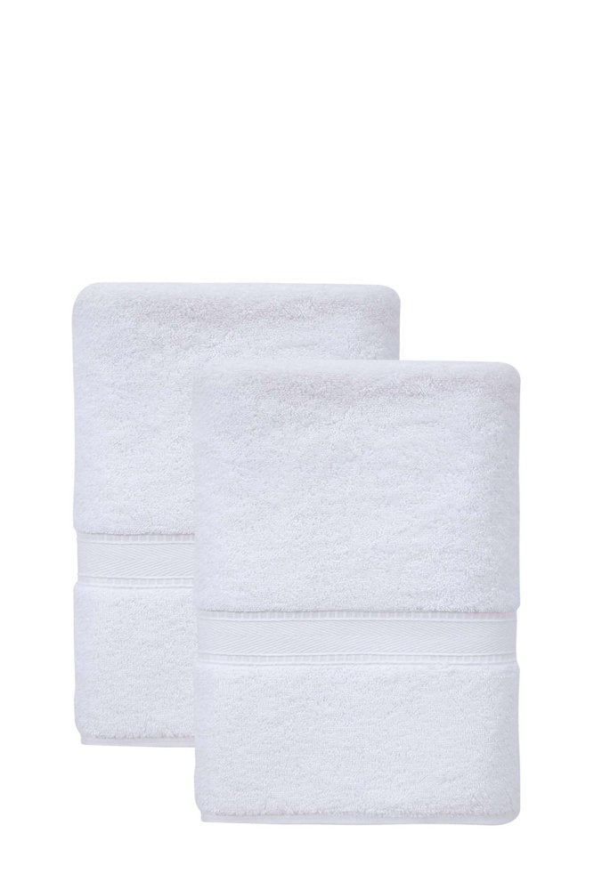 Set of Two White Turkish Cotton 27" X 54" Bath Towels