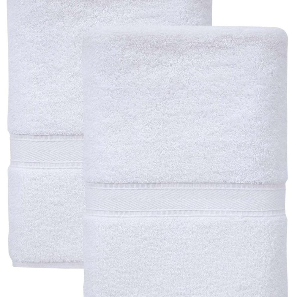 Set of Two White Turkish Cotton 27" X 54" Bath Towels