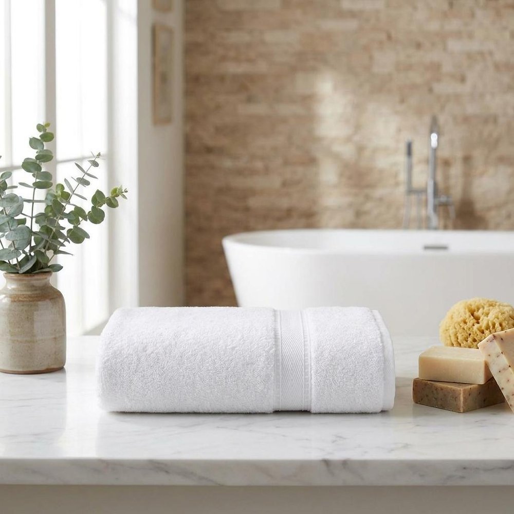 Set of Two White Turkish Cotton 27" X 54" Bath Towels