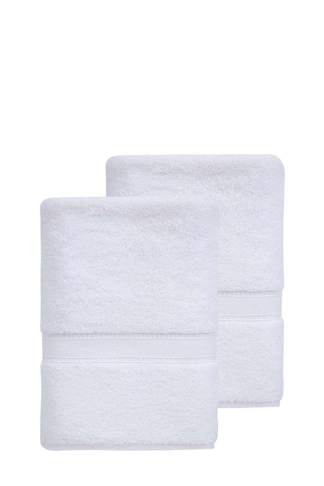Set of Two White Turkish Cotton 27" X 54" Bath Towels