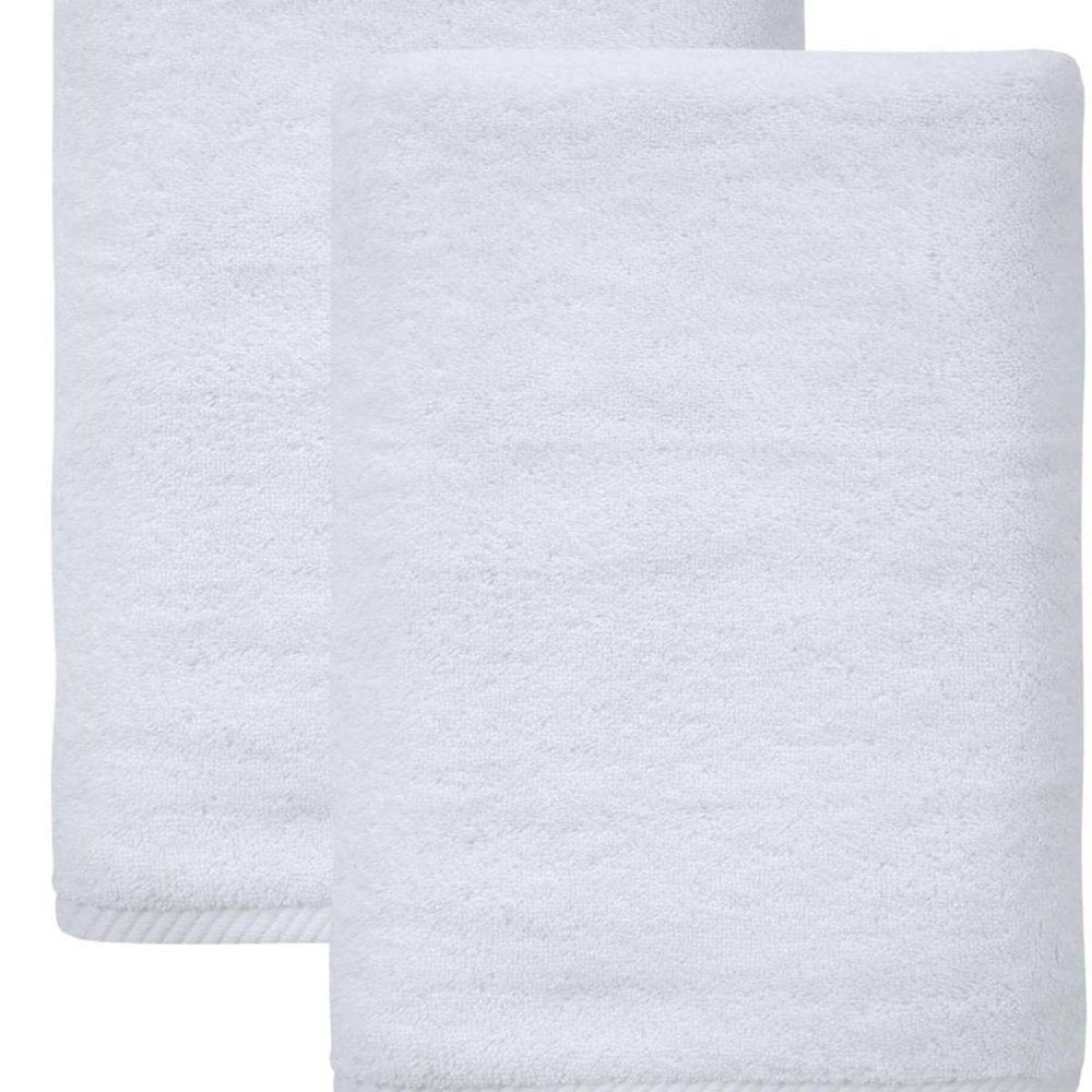 Set of Two White Turkish Cotton 27" X 54" Bath Towels