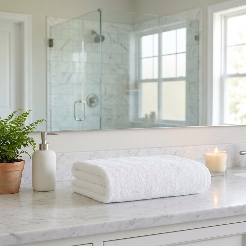 Set of Two White Turkish Cotton 27" X 54" Bath Towels