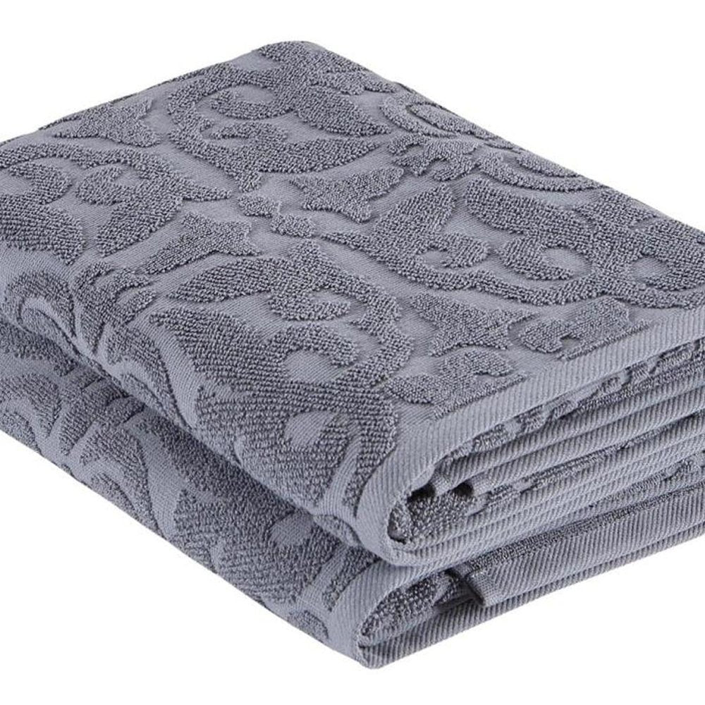 Set of Two Brown Floral Turkish Cotton 27" X 54" Bath Towels