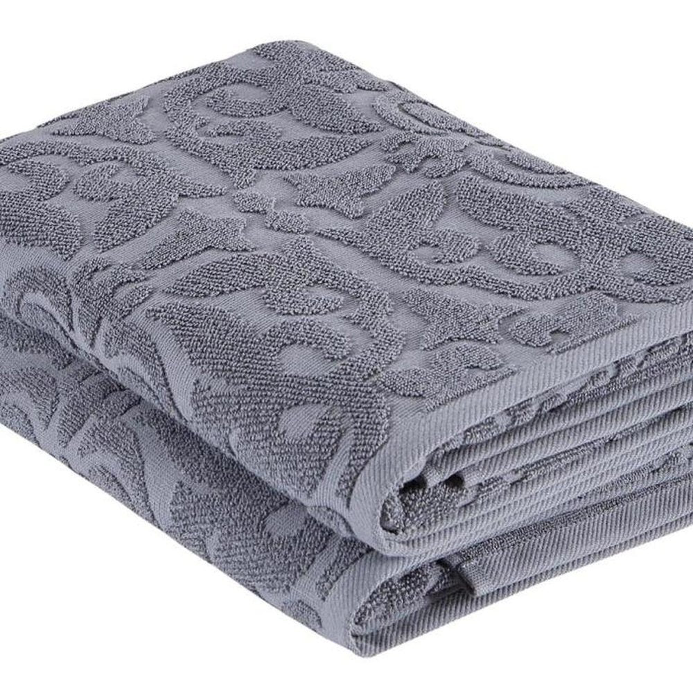 Set of Two Brown Floral Turkish Cotton 27" X 54" Bath Towels