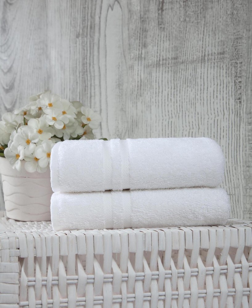 Set of Two White Turkish Cotton 16" X 30" Hand Towels