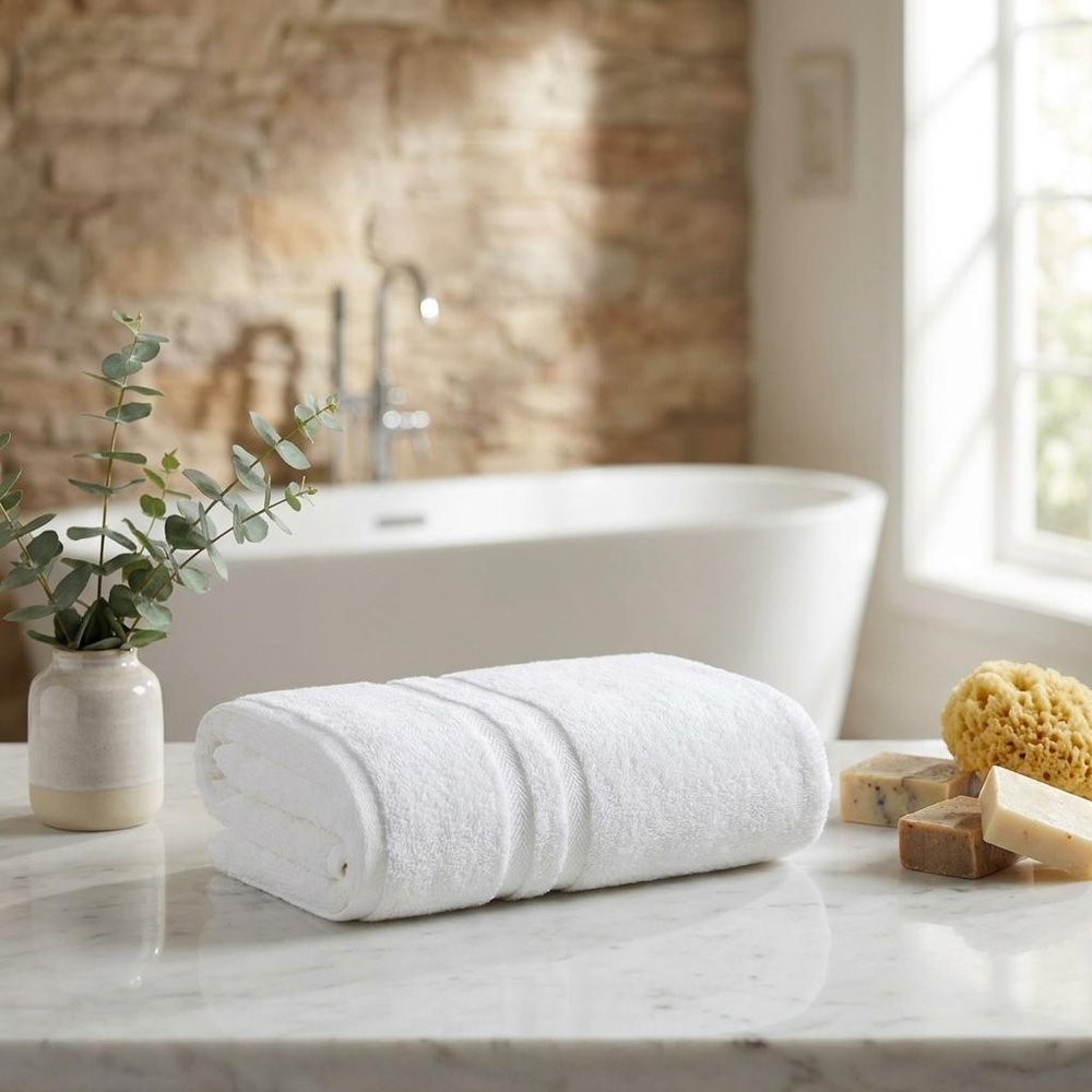 Set of Two White Turkish Cotton 16" X 30" Hand Towels