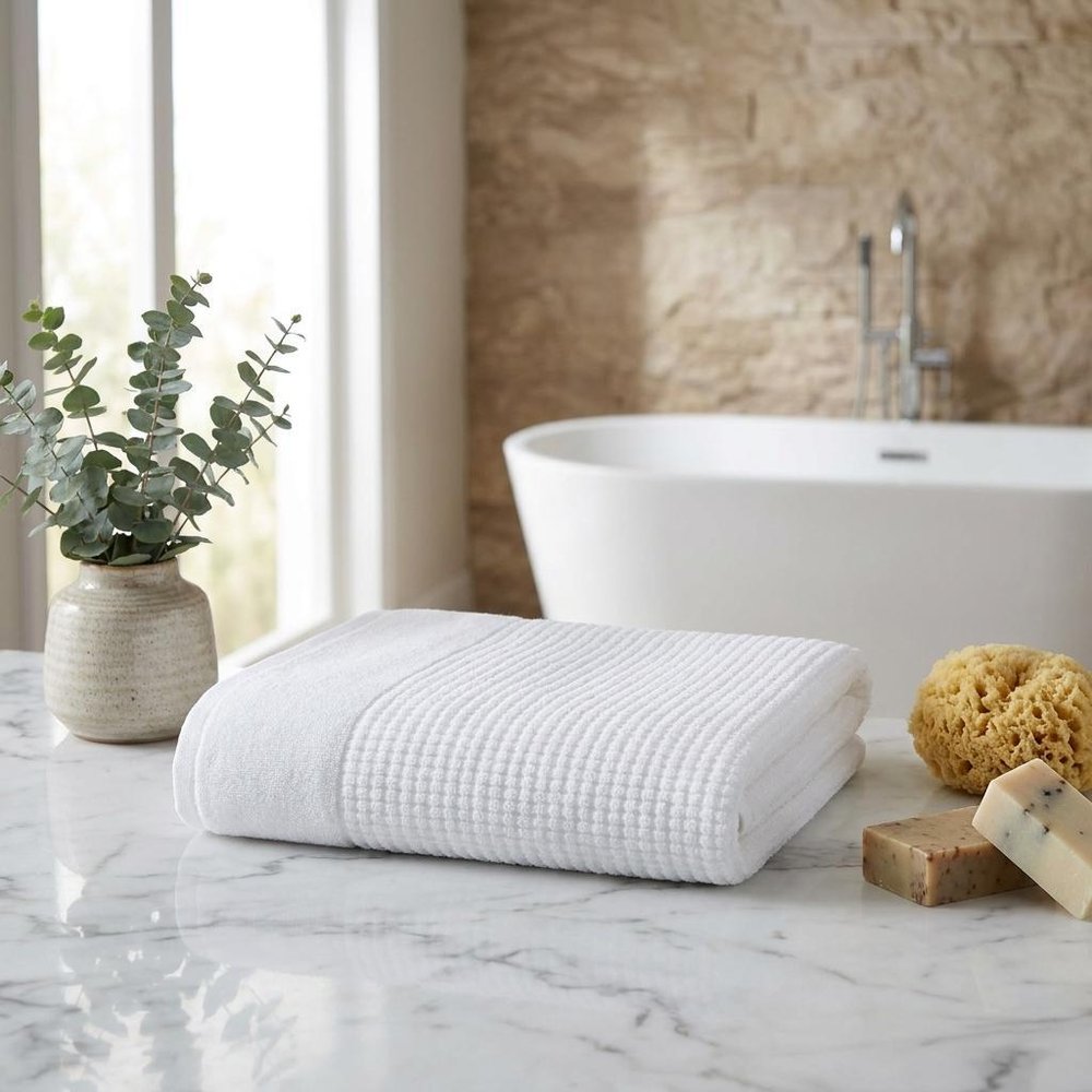 Set of Two White Polka Dots Turkish Cotton 27" X 54" Bath Towels
