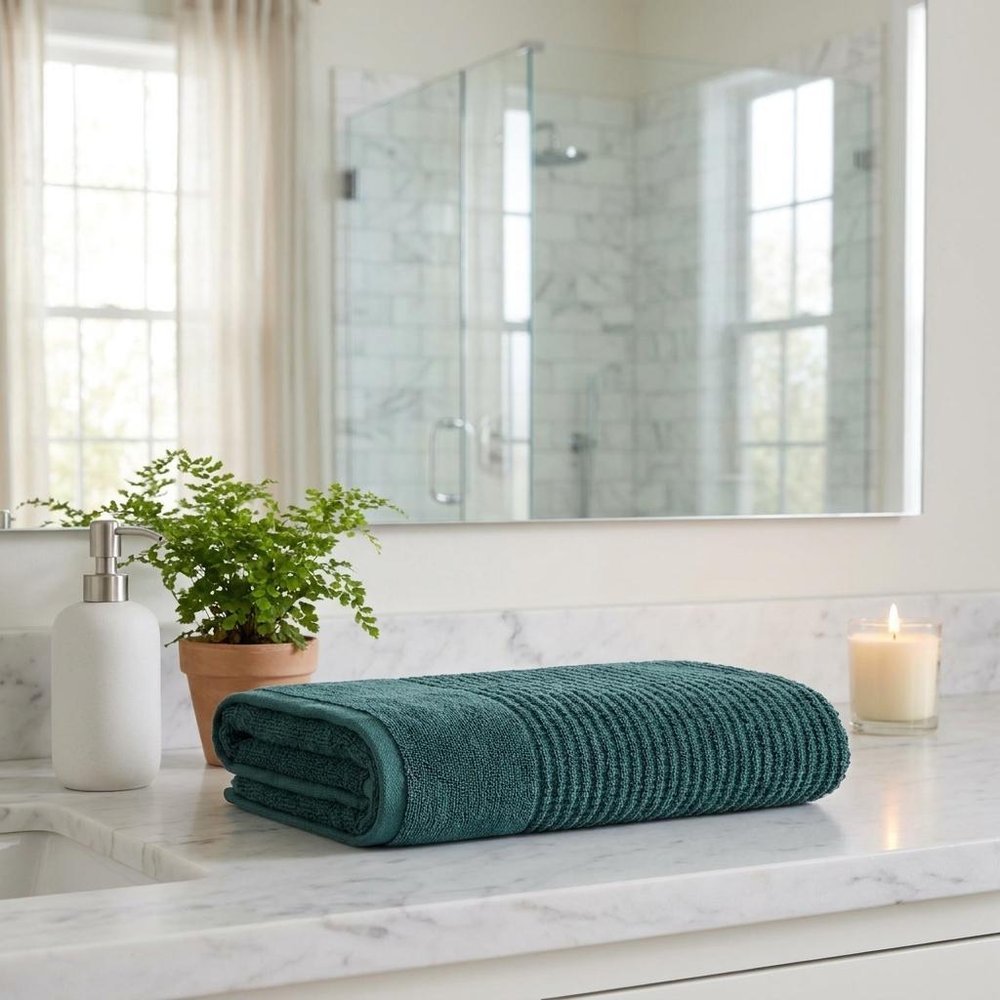 Set of Two White Polka Dots Turkish Cotton 27" X 54" Bath Towels