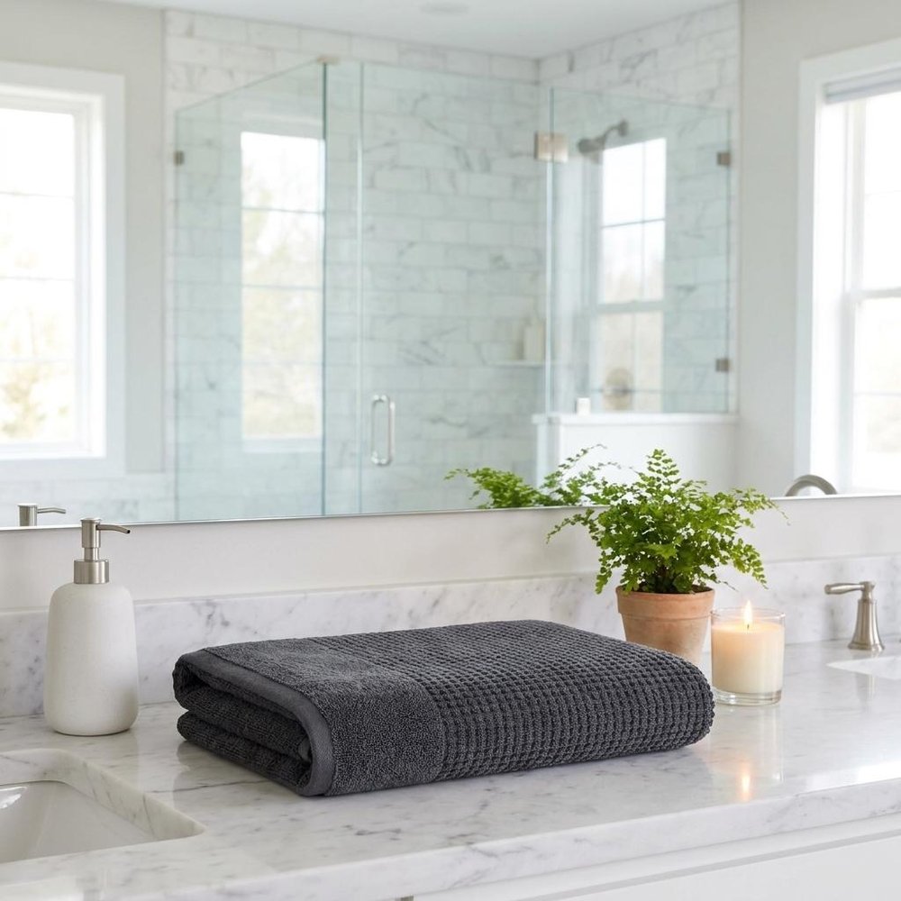 Set of Two White Polka Dots Turkish Cotton 27" X 54" Bath Towels