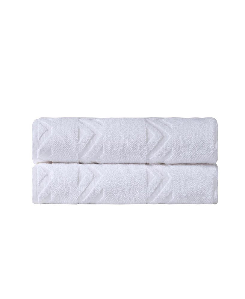 Set of Two White Geometric Turkish Cotton 40" X 70" Bath Sheet