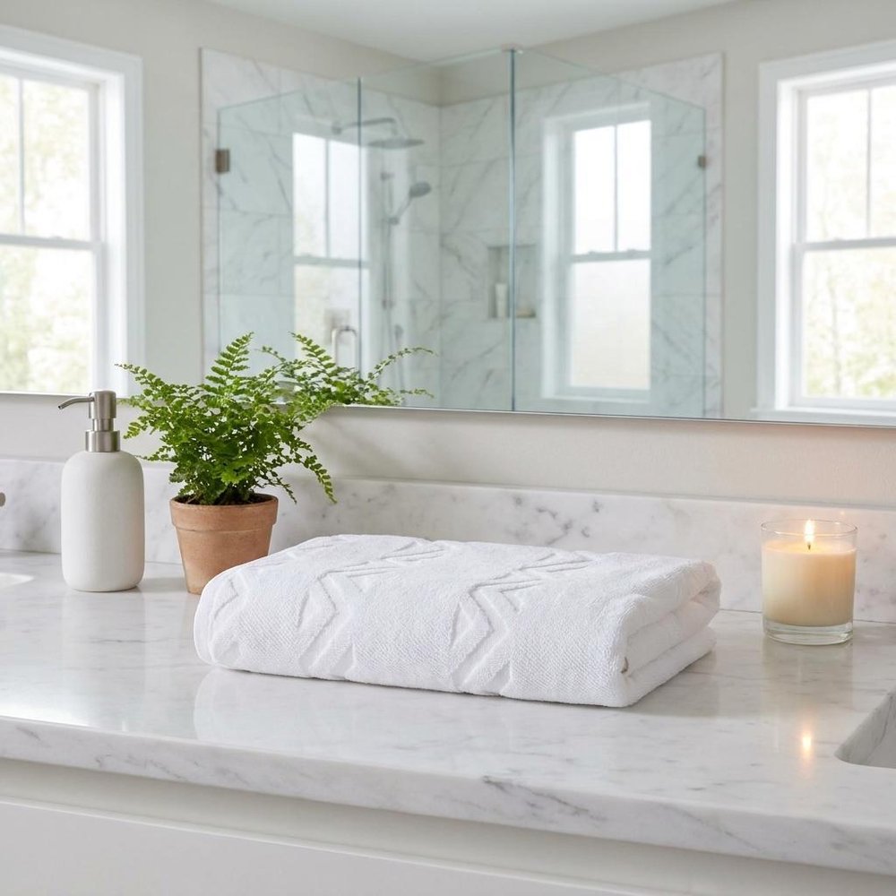 Set of Two White Geometric Turkish Cotton 40" X 70" Bath Sheet