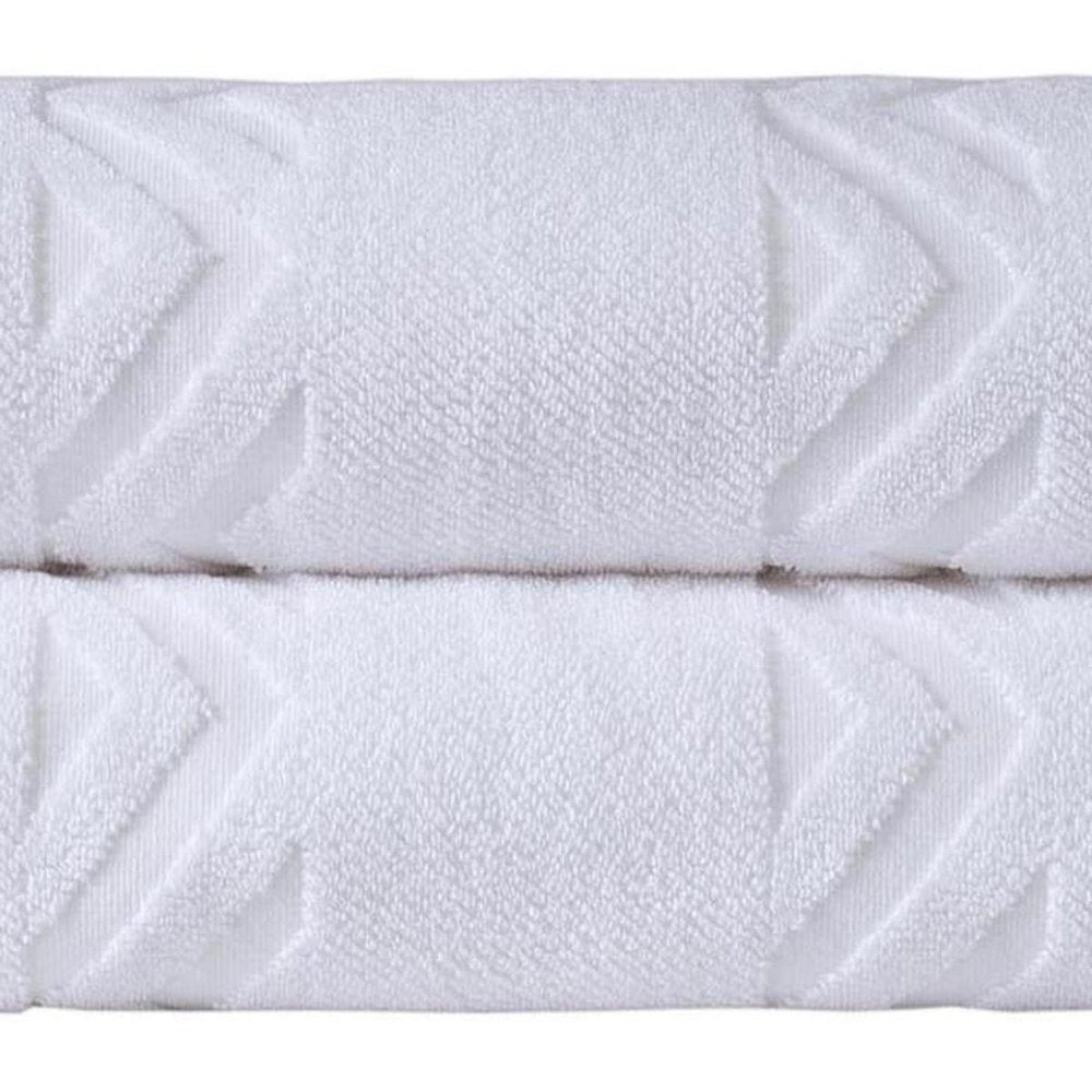 Set of Two White Geometric Turkish Cotton 27" X 54" Bath Towels