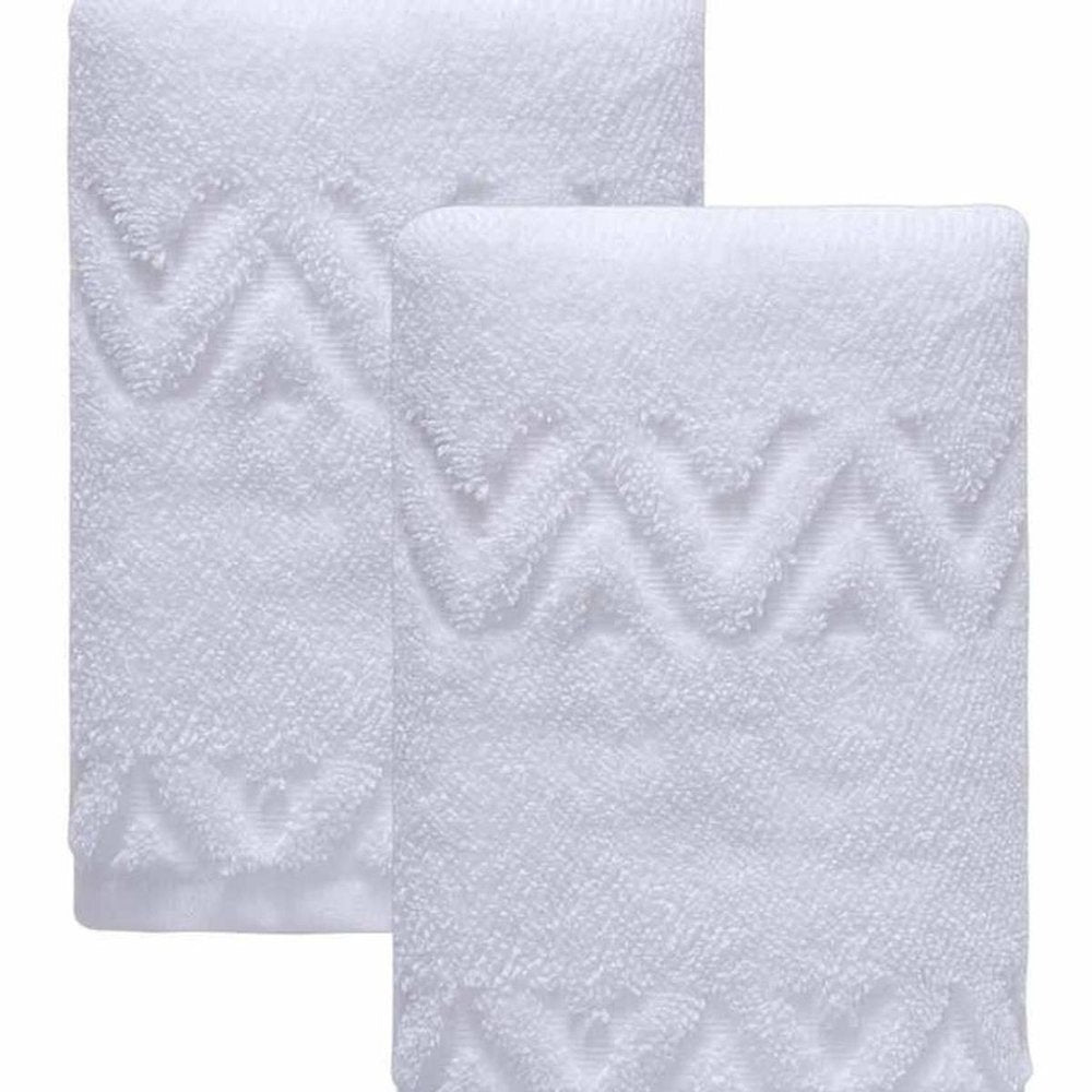 Set of Two White Geometric Turkish Cotton 16" X 30" Hand Towels