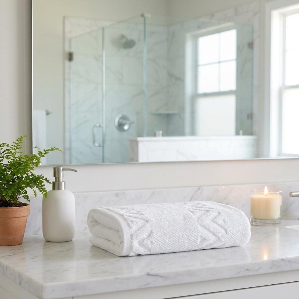 Set of Two White Geometric Turkish Cotton 16" X 30" Hand Towels
