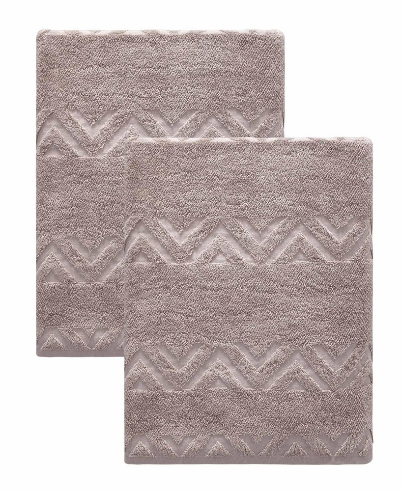 Set of Two White Geometric Turkish Cotton 40" X 70" Bath Sheet