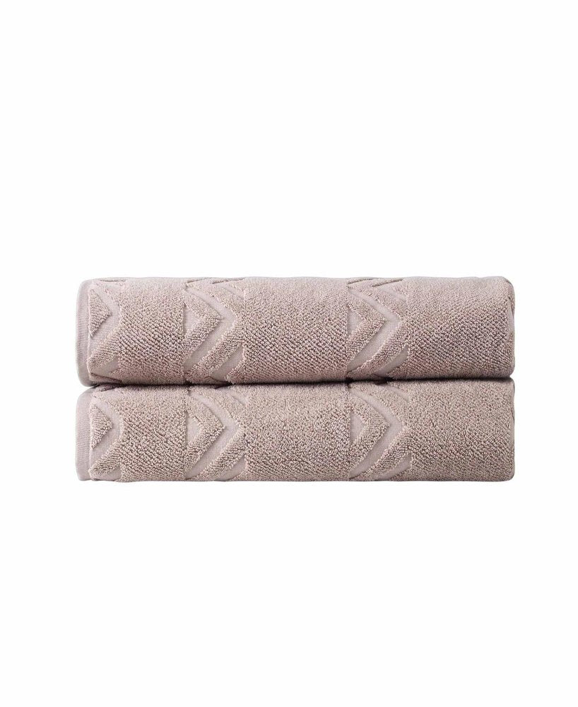 Set of Two White Geometric Turkish Cotton 40" X 70" Bath Sheet