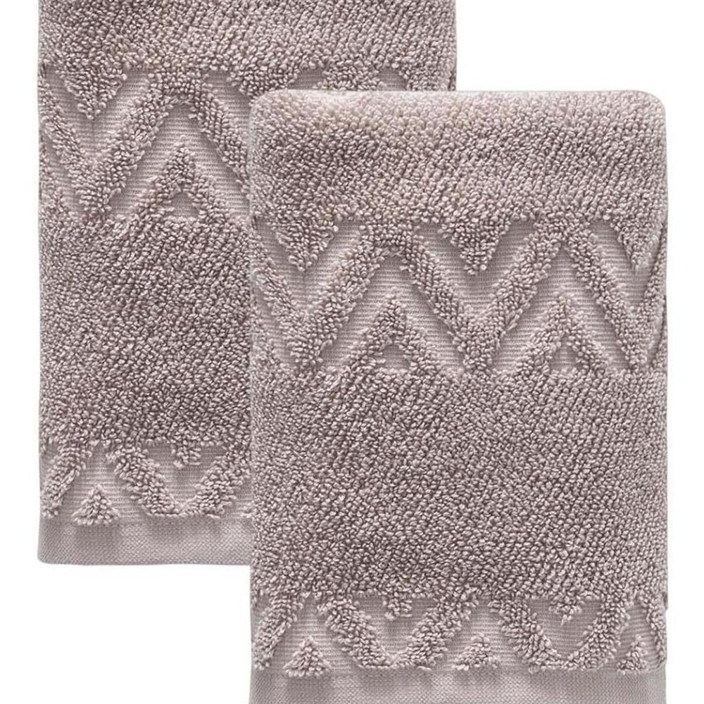 Set of Two White Geometric Turkish Cotton 16" X 30" Hand Towels