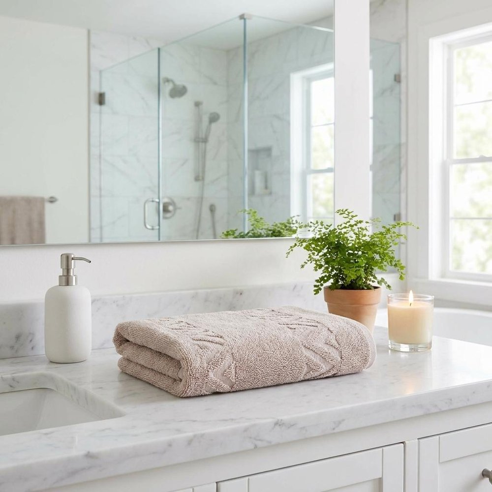 Set of Two White Geometric Turkish Cotton 16" X 30" Hand Towels