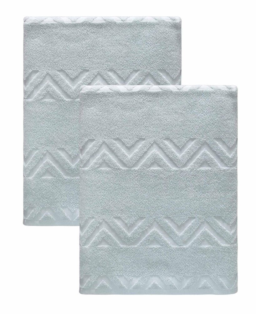 Set of Two White Geometric Turkish Cotton 40" X 70" Bath Sheet