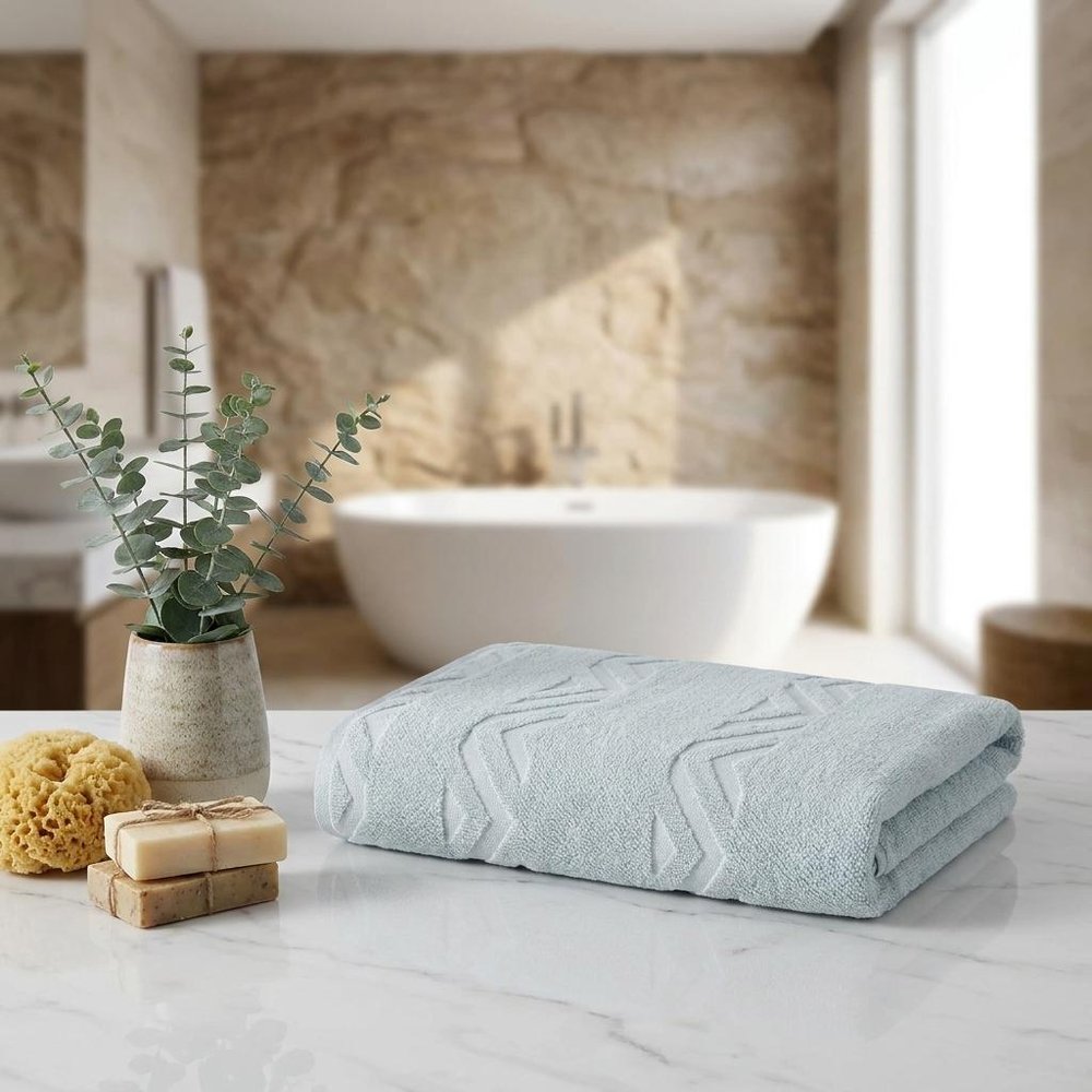 Set of Two White Geometric Turkish Cotton 40" X 70" Bath Sheet
