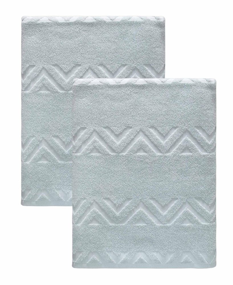 Set of Two White Geometric Turkish Cotton 27" X 54" Bath Towels