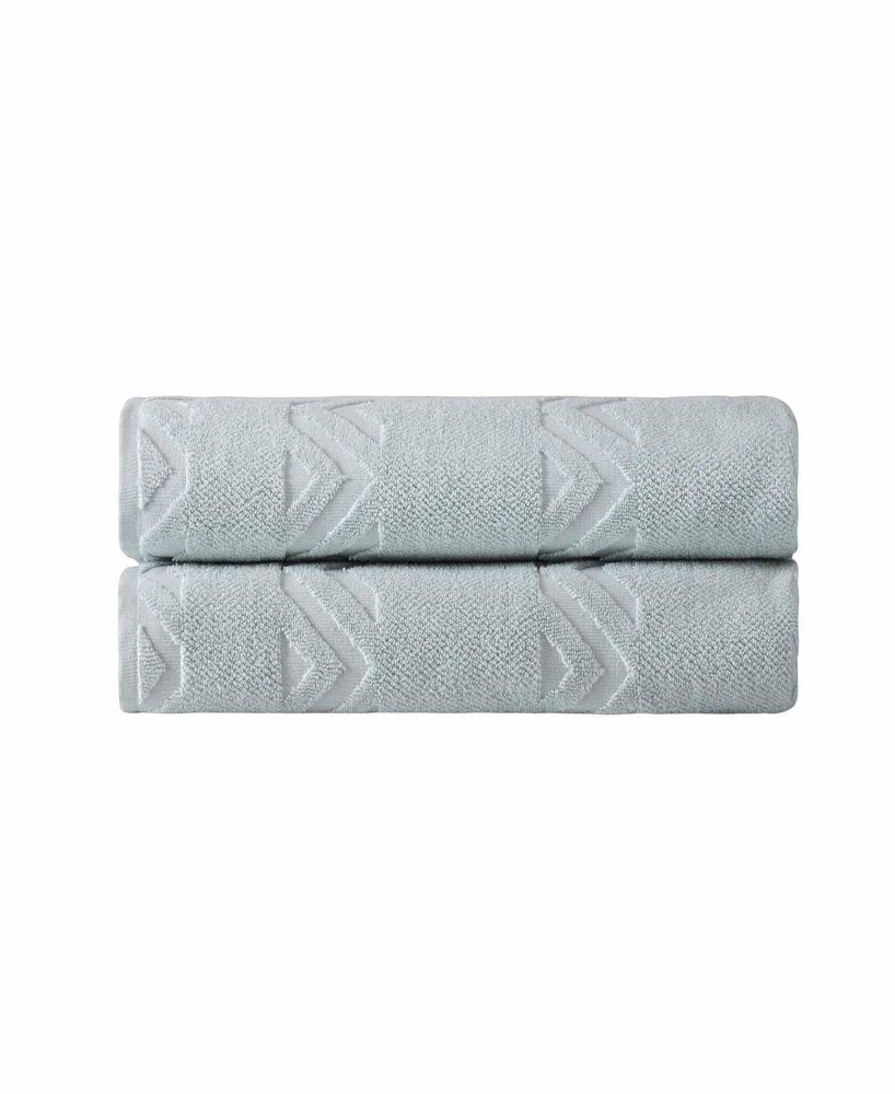 Set of Two White Geometric Turkish Cotton 27" X 54" Bath Towels