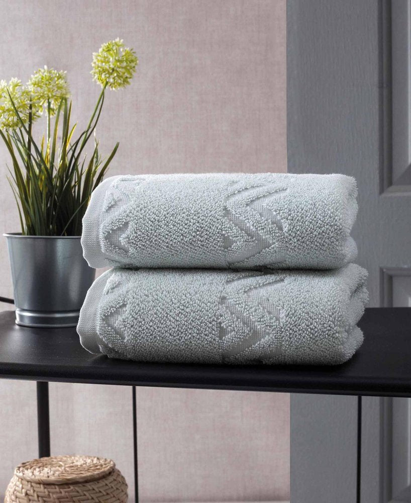 Set of Two White Geometric Turkish Cotton 16" X 30" Hand Towels