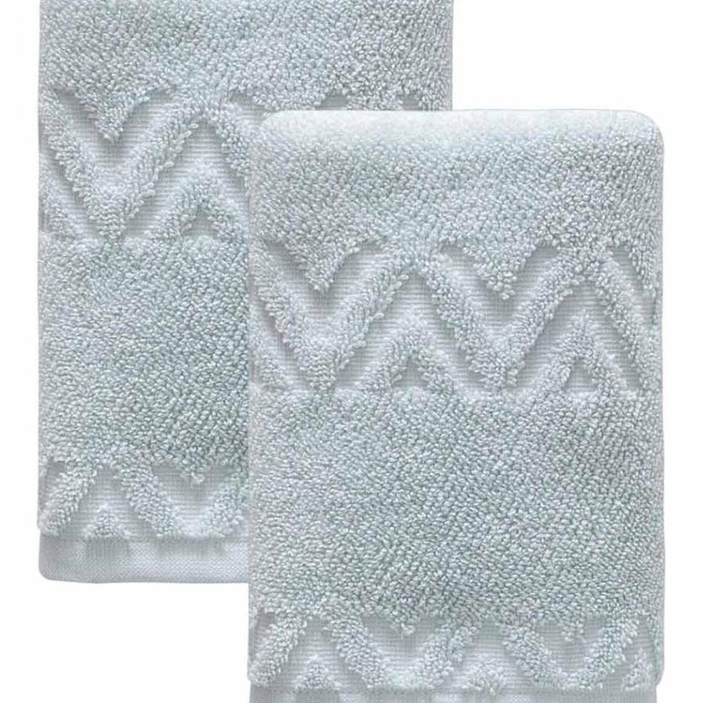 Set of Two White Geometric Turkish Cotton 16" X 30" Hand Towels