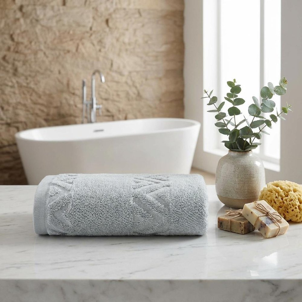 Set of Two White Geometric Turkish Cotton 16" X 30" Hand Towels