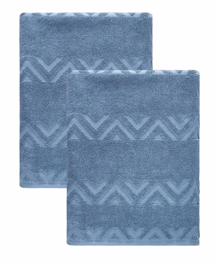 Set of Two White Geometric Turkish Cotton 40" X 70" Bath Sheet