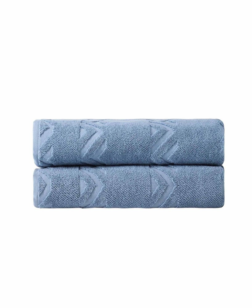 Set of Two White Geometric Turkish Cotton 40" X 70" Bath Sheet