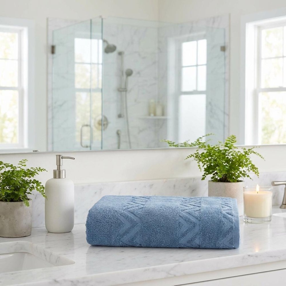 Set of Two White Geometric Turkish Cotton 40" X 70" Bath Sheet